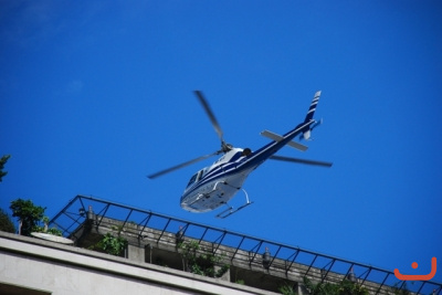 Helicóptero chegando na sede da Prefeitura de São Paulo